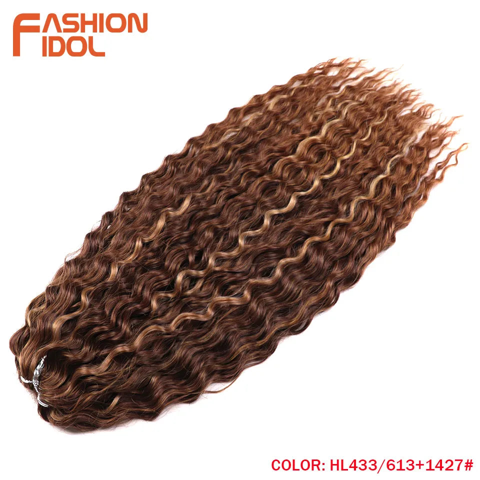 Synthetic hair extensions by Fashion Idol, 24 inches long, 300g, in natural hair color, displayed on a mannequin head.