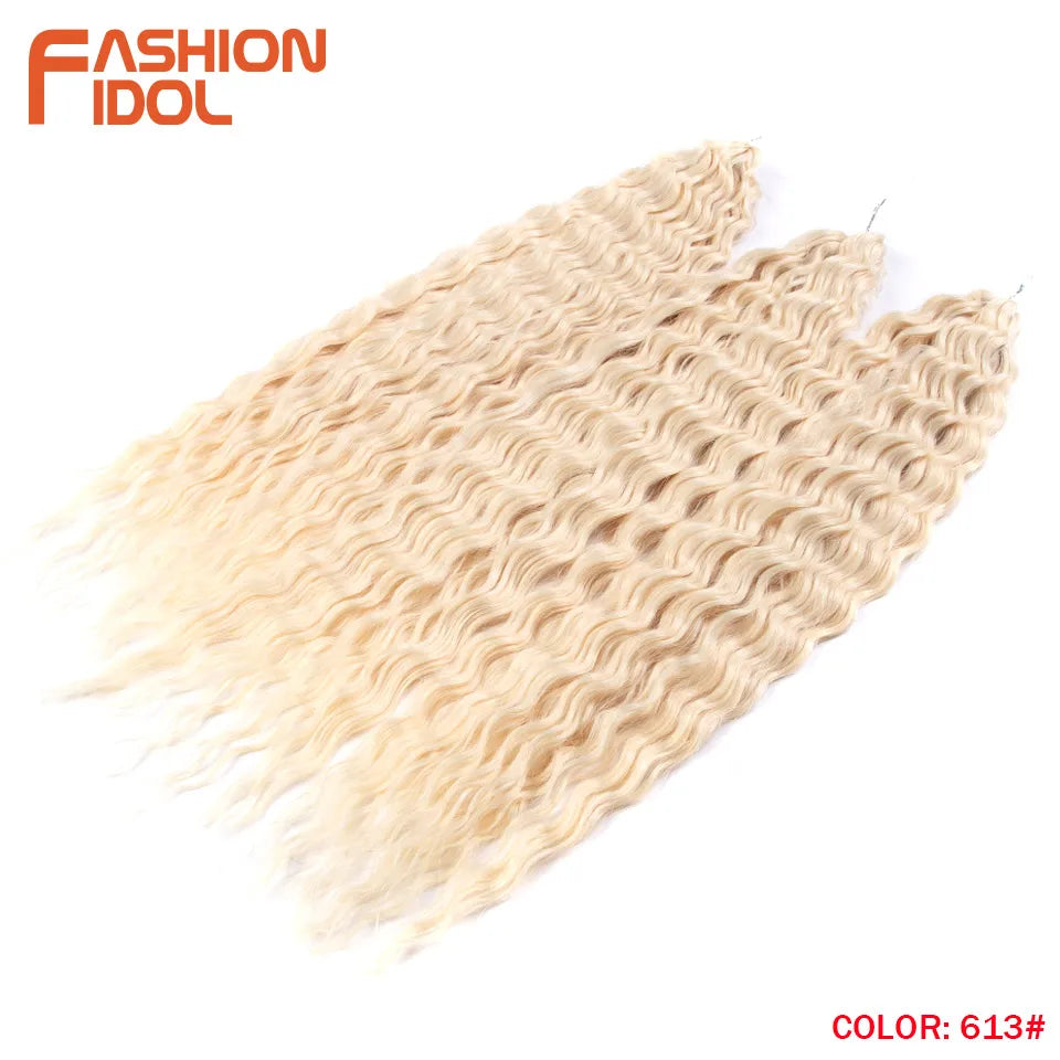 Synthetic hair extensions by Fashion Idol, 24 inches long, 300g, with wavy hair in a natural-looking style.