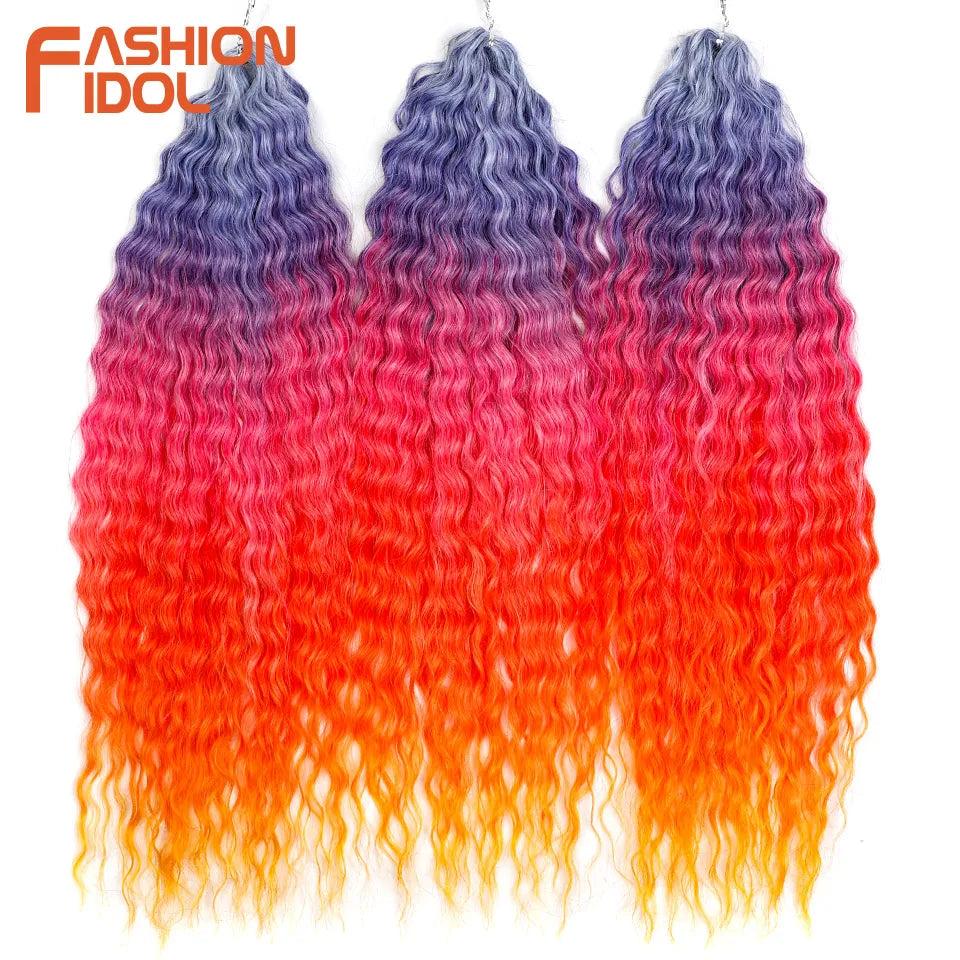 Synthetic hair extensions by Fashion Idol, 24 inches long, 300g, in natural hair color, displayed in a close-up shot.