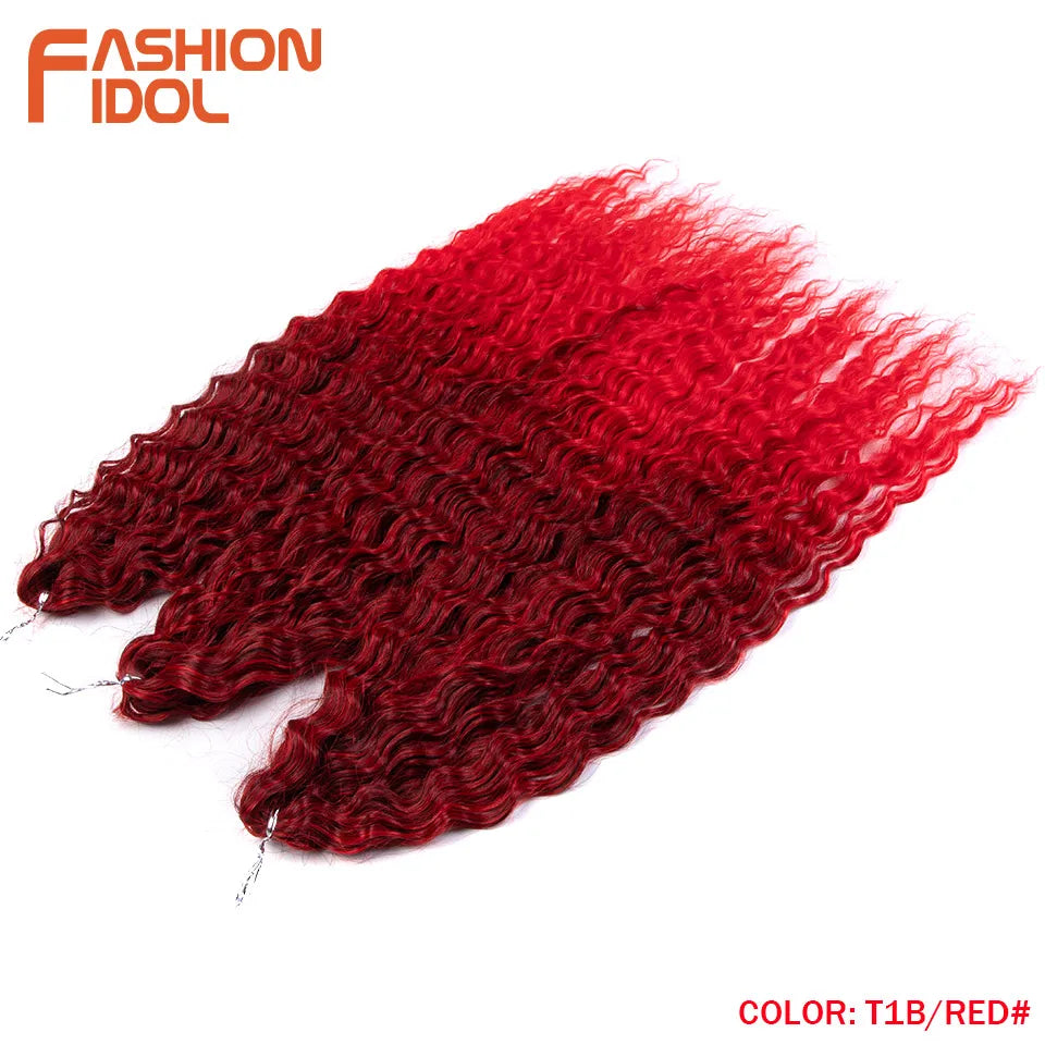 Synthetic hair extensions by Fashion Idol, 24 inches long, 300g, in a natural black shade, styled with soft, wavy strands.