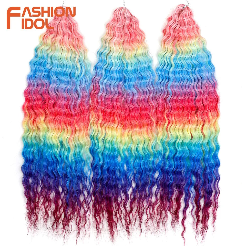 Synthetic hair extensions by Fashion Idol, 24-inch long, 300g, styled with wavy synthetic fibers for a natural look.