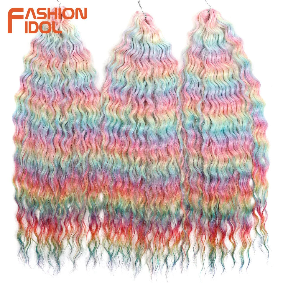 Synthetic hair extensions by Fashion Idol, 24 inches long, 300g, with shiny, natural-looking straight hair in a rich color.