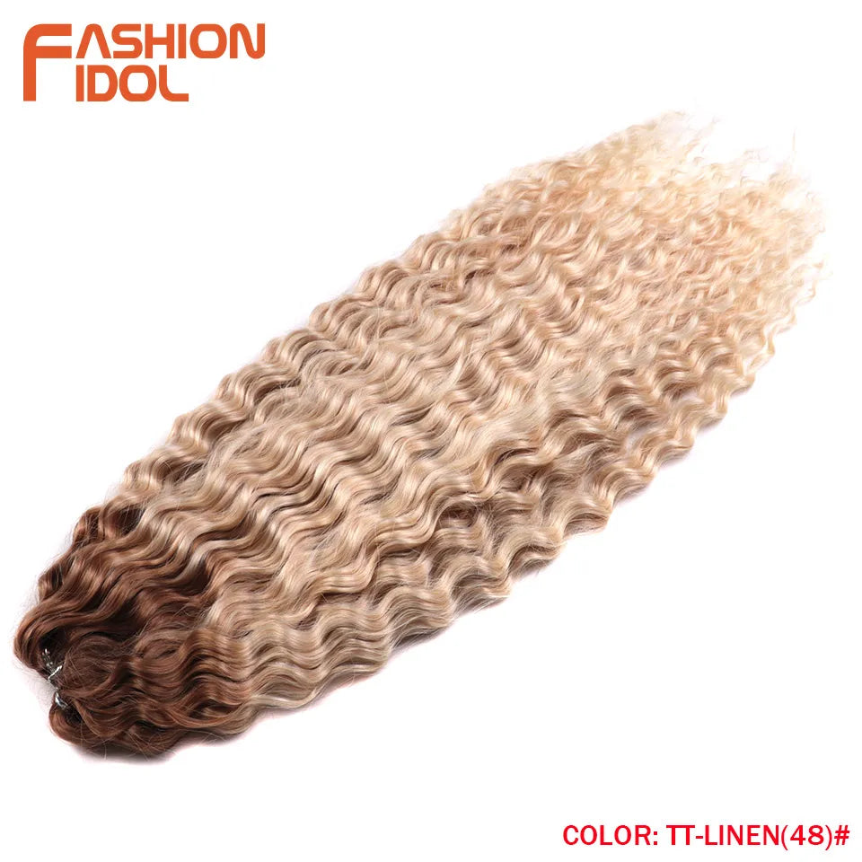 Synthetic hair extensions by Fashion Idol with 24-inch length and 300g weight, featuring shiny, textured synthetic hair.