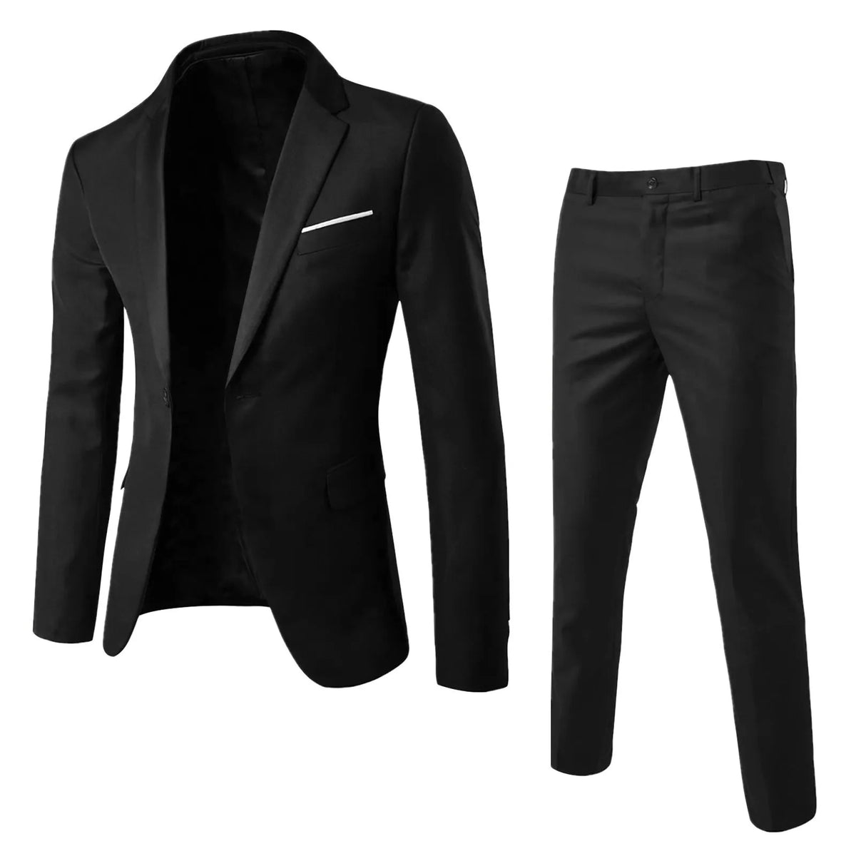 Men's burgundy two-button business suit by Corporación Turística, professional attire, tailored fit, fabric details visible.