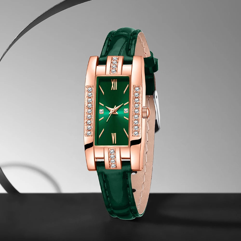 Luxury 6-in-1 jewelry set from Corporación Turística with watch, necklace, earrings, and ring in green, elegant and stylish.