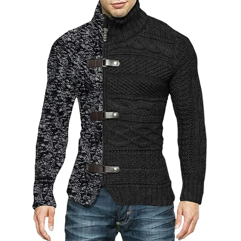 Men's high-neck hoodie cardigan in military green from Corporación Turística, featuring a relaxed fit and cozy fabric.