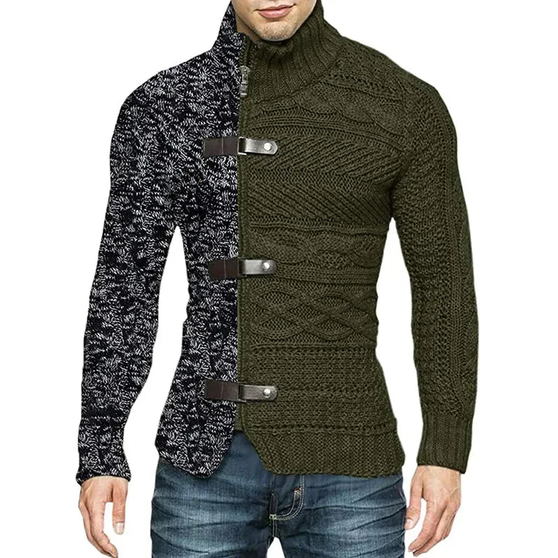 Men's high-neck hoodie cardigan from Corporación Turística in military green, casual chándal style with cozy fit.