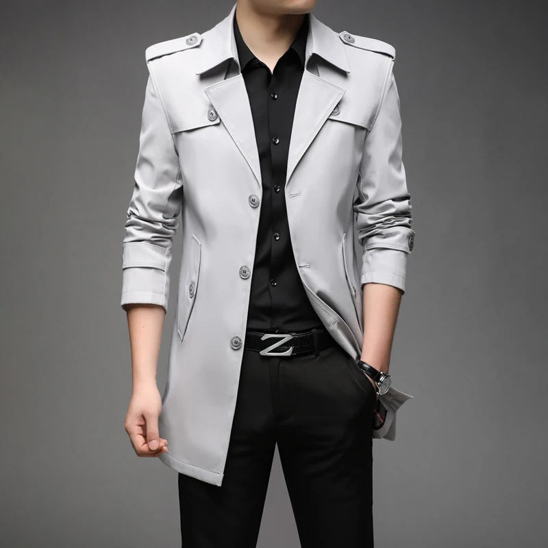 Men's green military-style spring trench coat by Corporación Turística, long design, in size XXL, with a structured collar and button details.