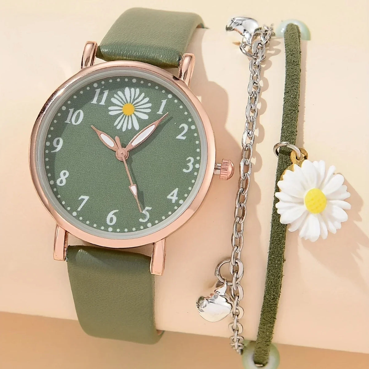 Electronics bracelet watch with round pointer, green design by Corporación Turística, digital display, modern style.