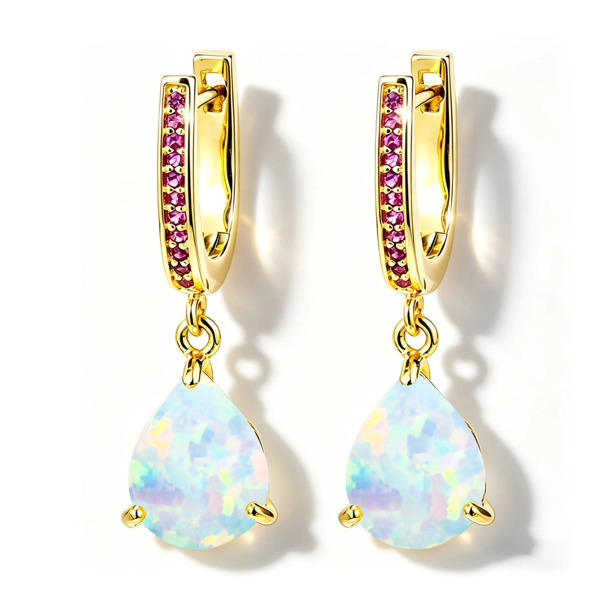 Green fire opal pendant earrings for women, featuring elegant dangling design from Corporación Turística.