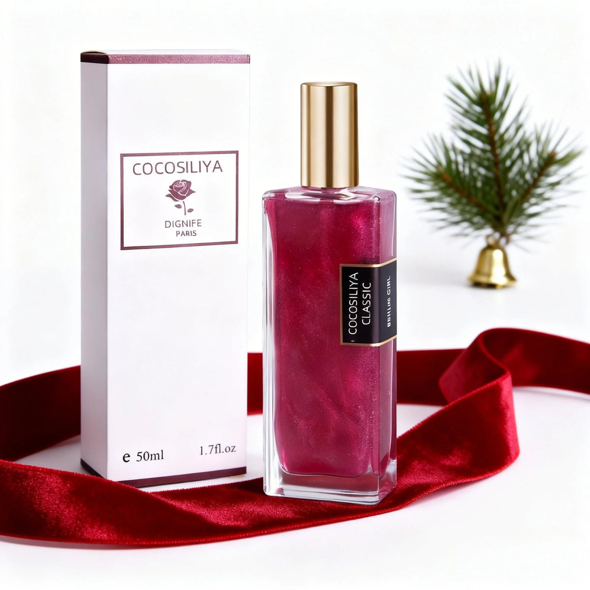 50ml Berlin Girl Women Shimmer Quicksand Eau de Parfum bottle with a sleek design and shimmering accents, by Corporación Turística.