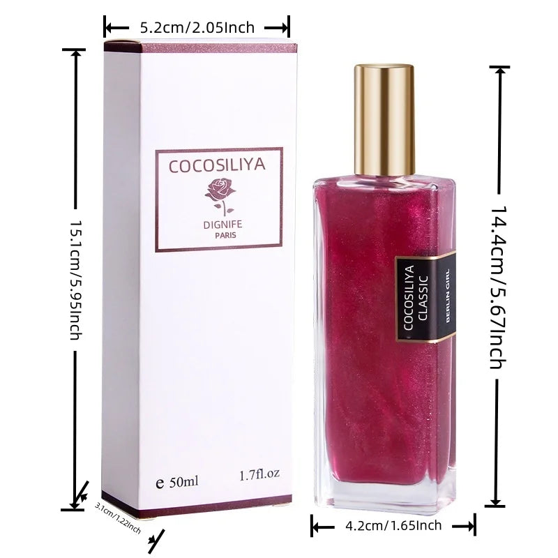 50ml Berlin Girl Women Shimmer Quicksand Eau de Parfum bottle by Corporación Turística, with a sleek design and shimmering finish.