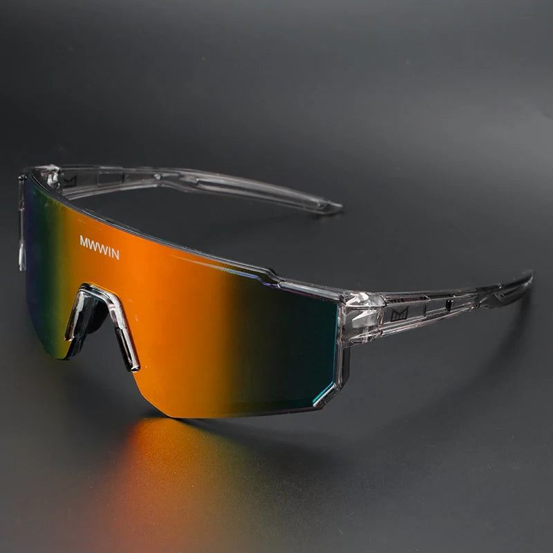 MWWIN men's fashion cycling sunglasses with sporty black frames and tinted lenses, ideal for outdoor cycling activities.