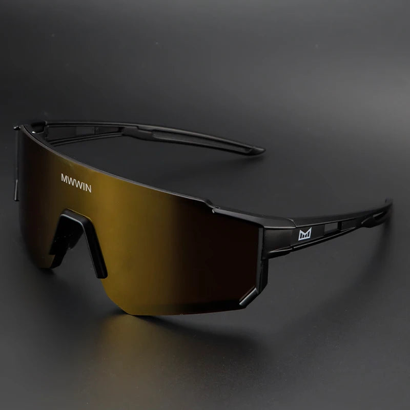 Stylish MWWIN cycling sunglasses for men with sporty black frames and tinted lenses, designed for outdoor cycling activities.