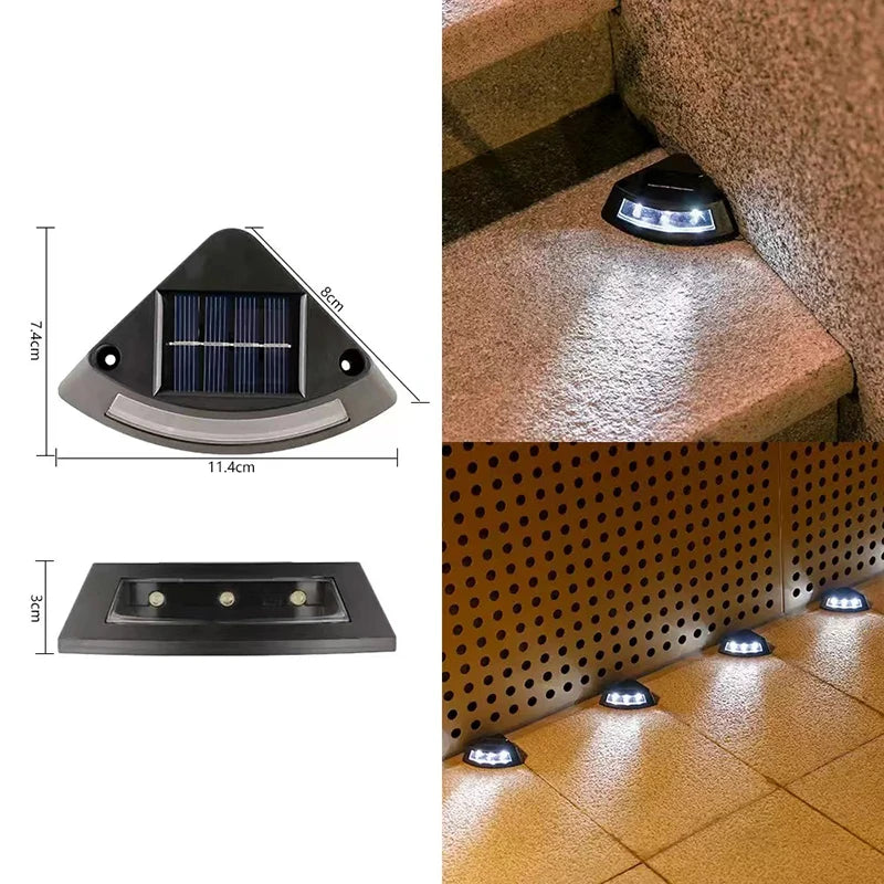 Exterior stairway solar lights by Corporación Turística with 3 warm white LED bulbs for outdoor illumination.