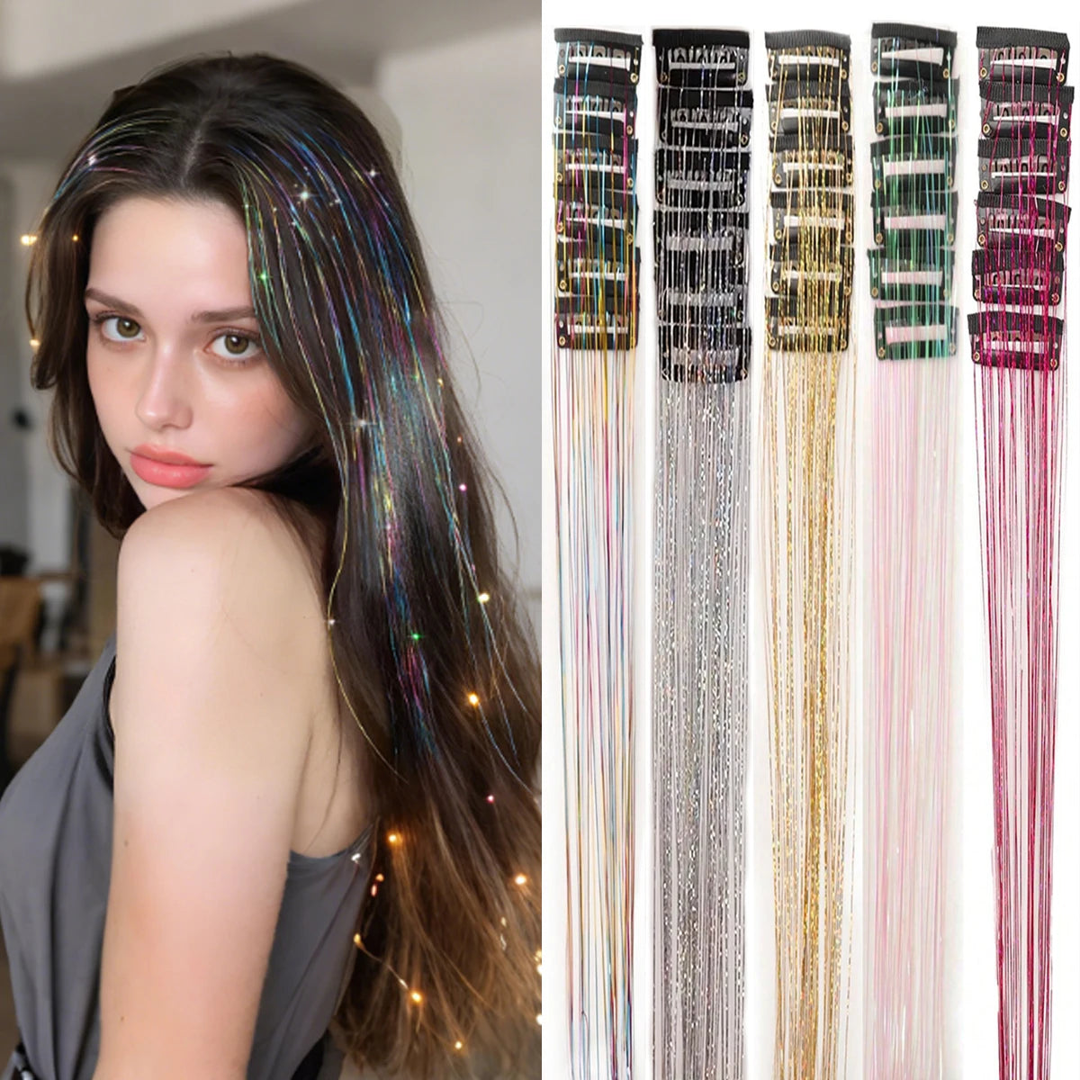 Set of 12 white synthetic hair clip-on ornaments with shiny gold oropel for decorative use, by Corporación Turística.