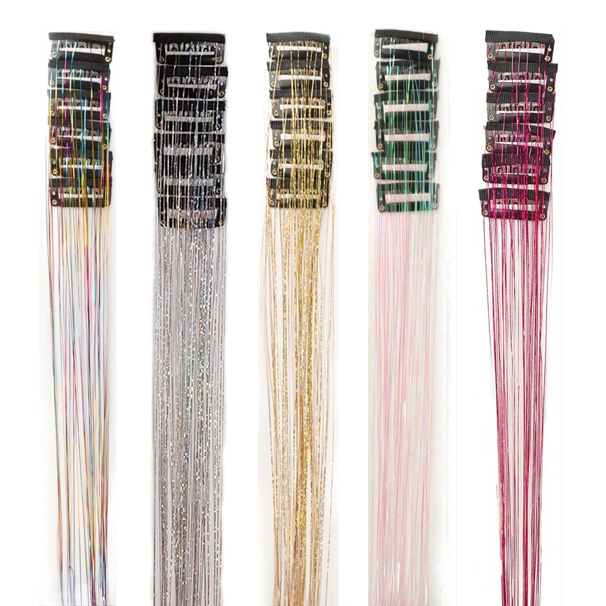 12-pack of white synthetic hair tinsel with clips, ideal for hair decoration and styling, by Corporación Turística.