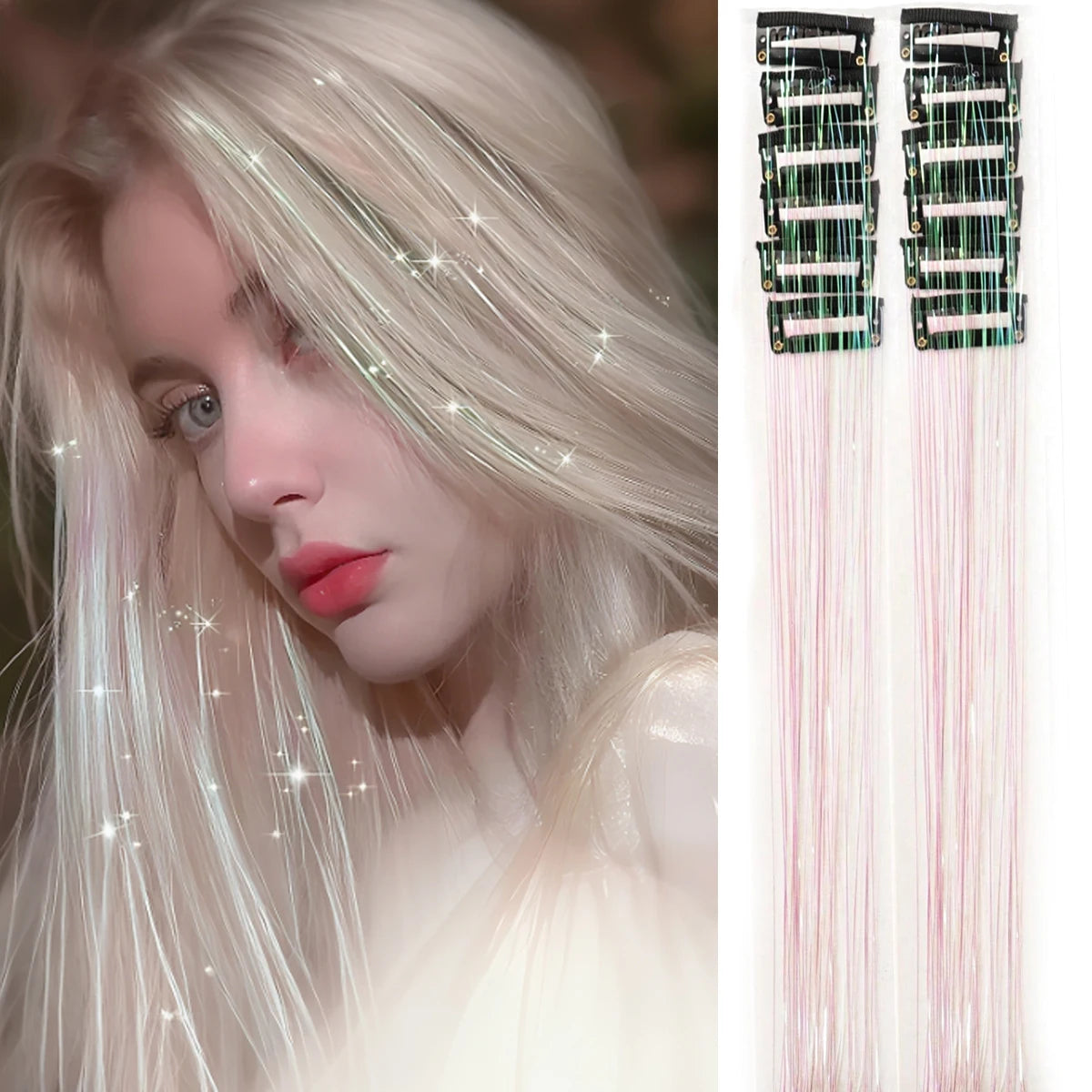12 uds. de oropel de pelo sintético con clips, en color blanco, para disfraces o decoraciones, por Corporación Turística.