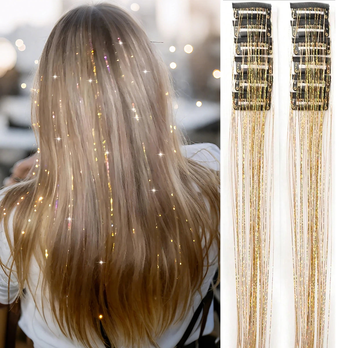12 uds de oropel de pelo sintético con clips, blanco, 20 pulgadas, para disfraces y decoraciones, de Corporación Turística.