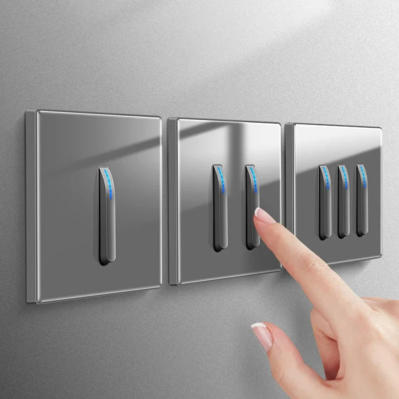 White 4-gang 2-way wall light switch panel by Corporación Turística, showing internal wiring and switch layout.