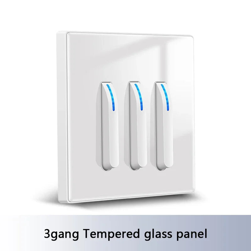 White 4-gang 2-way wall light switch panel by Corporación Turística, showing internal electrical components and switch layout.