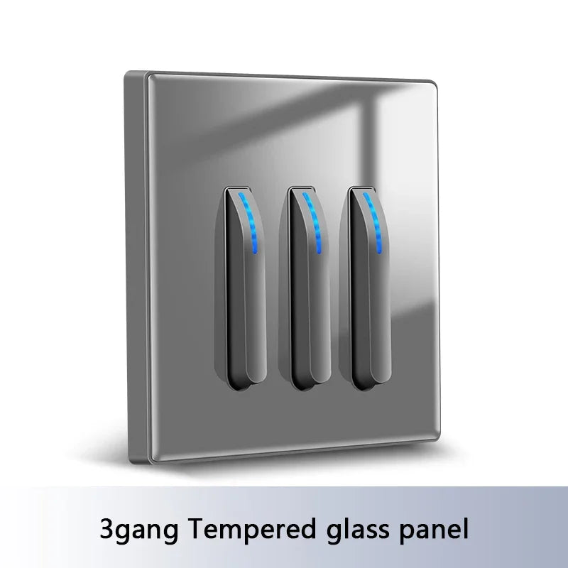 White 4-gang 2-way wall light switch panel by Corporación Turística, showing internal design and multiple switch controls.