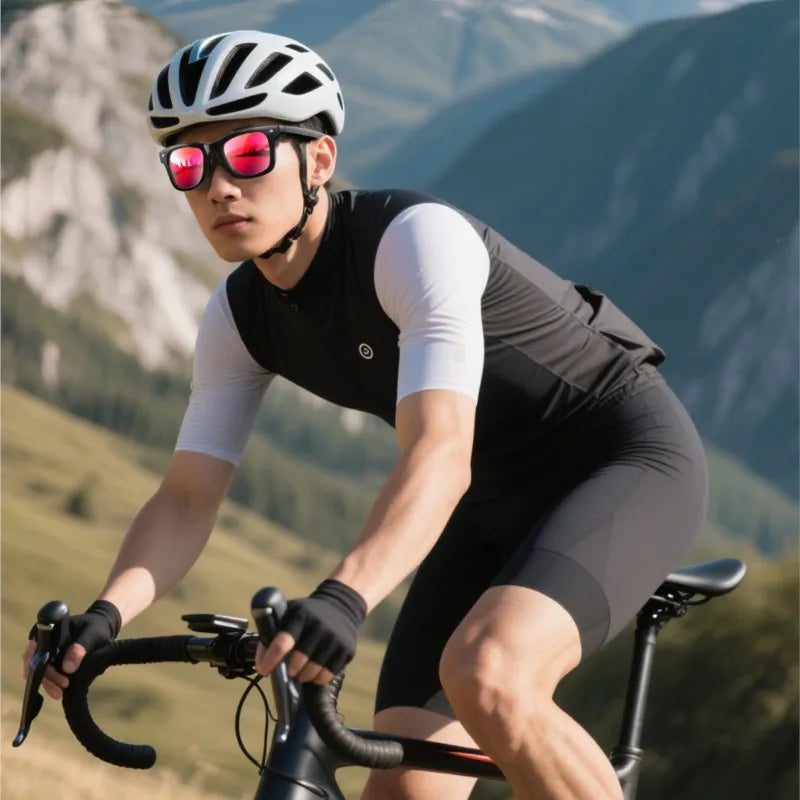 White Echowear smart glasses with UV monitoring and health tracking by Corporación Turística, showing a sleek design and digital display.