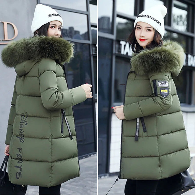 Winter women's parka coat with faux fur collar from Corporación Turística, featuring a white color and cozy winter design.