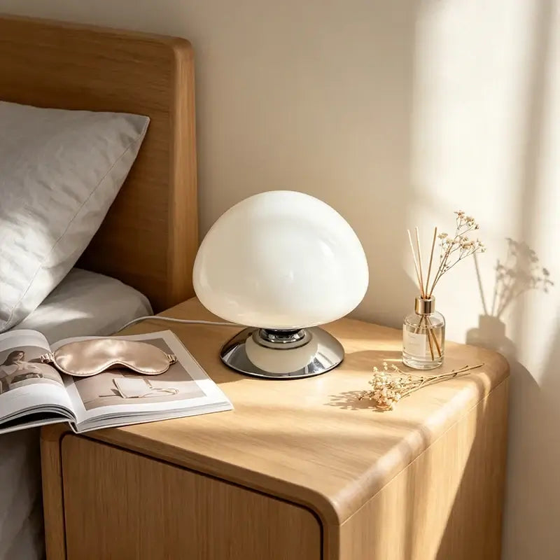 Murano crystal table lamp with a disco-shaped design, featuring a sleek white finish and elegant craftsmanship.