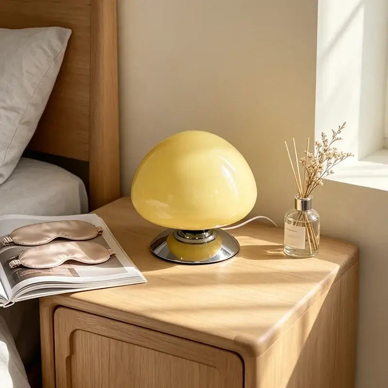 Murano crystal table lamp with a round disco shape, white glass base and elegant design, by Corporación Turística.