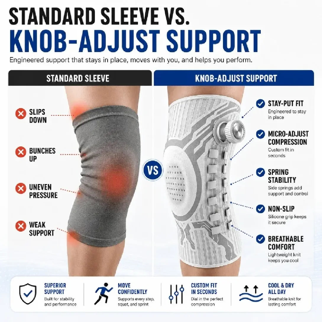 White smart knee brace with gel pad from Corporación Turística, designed for knee support and compression.