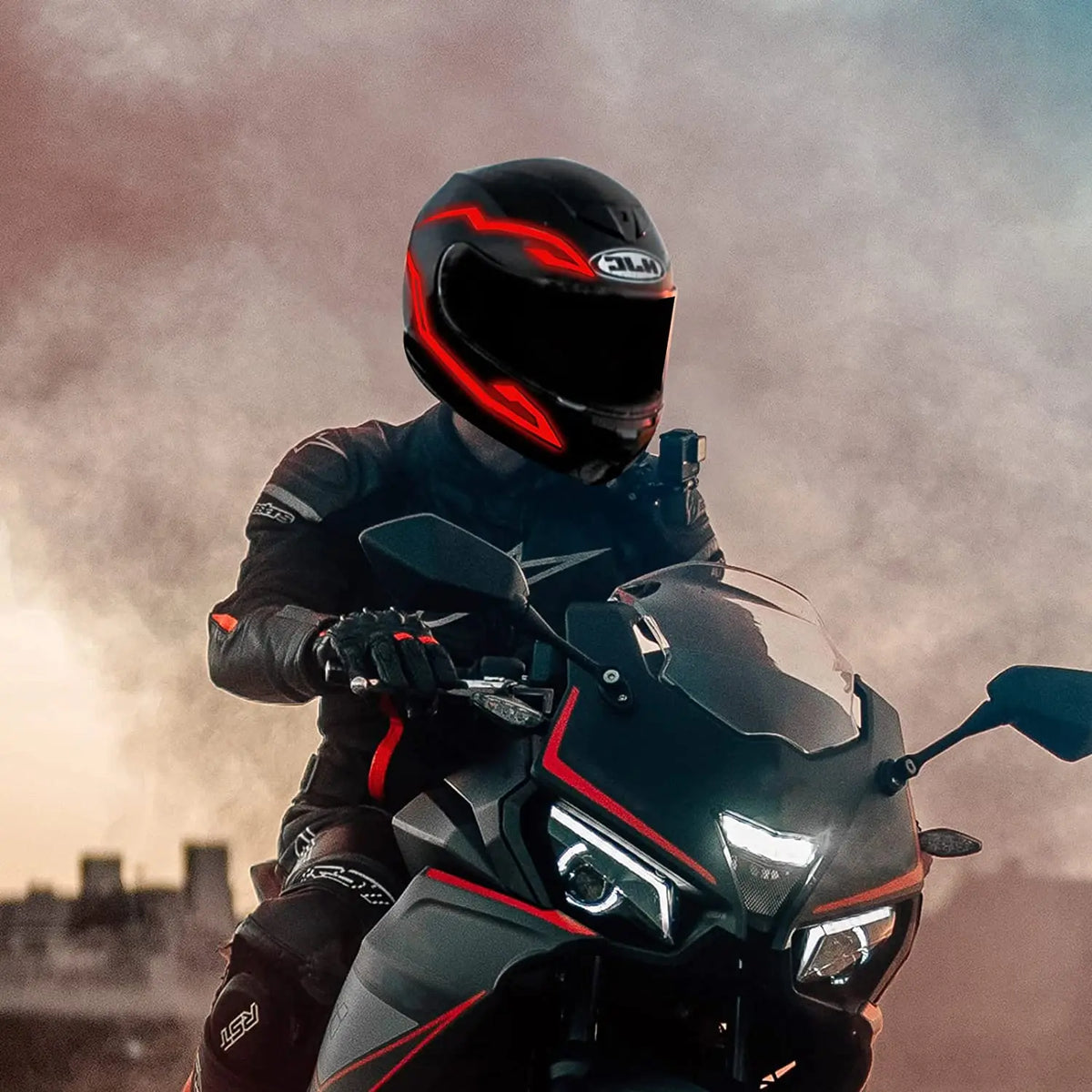White motorcycle helmet light with signal feature from Corporación Turística, designed for visibility and safety during riding.