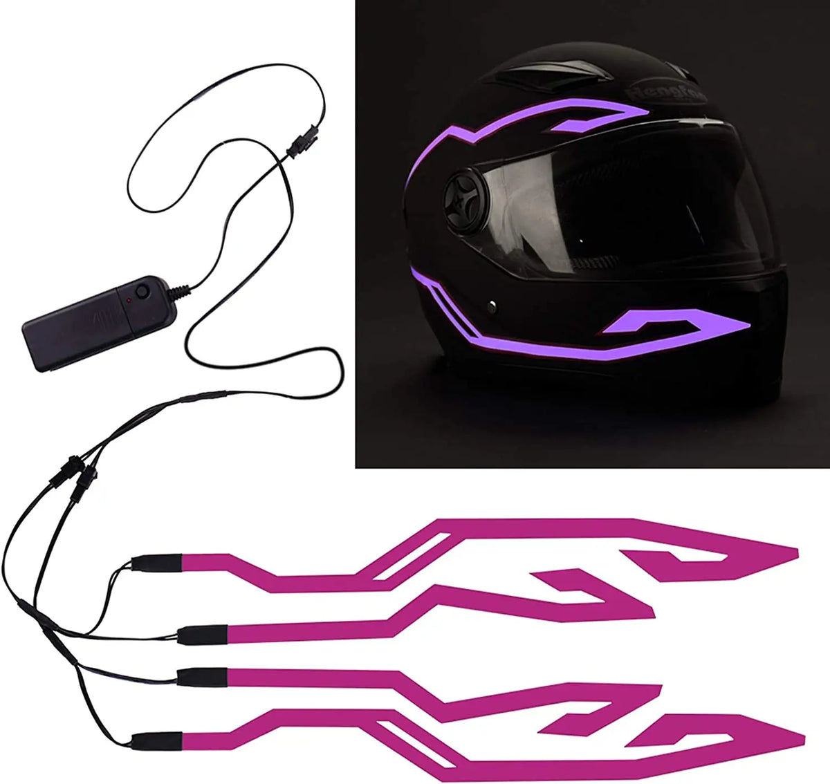 White motorcycle helmet light with signal function by Corporación Turística, mounted on a motorcycle helmet for visibility.