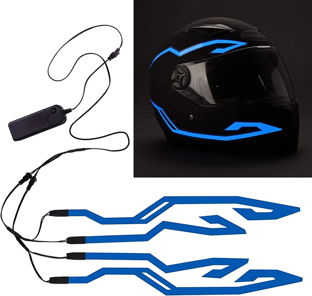 White motorcycle helmet light from Corporación Turística with signal features, mounted on a helmet for visibility and safety.