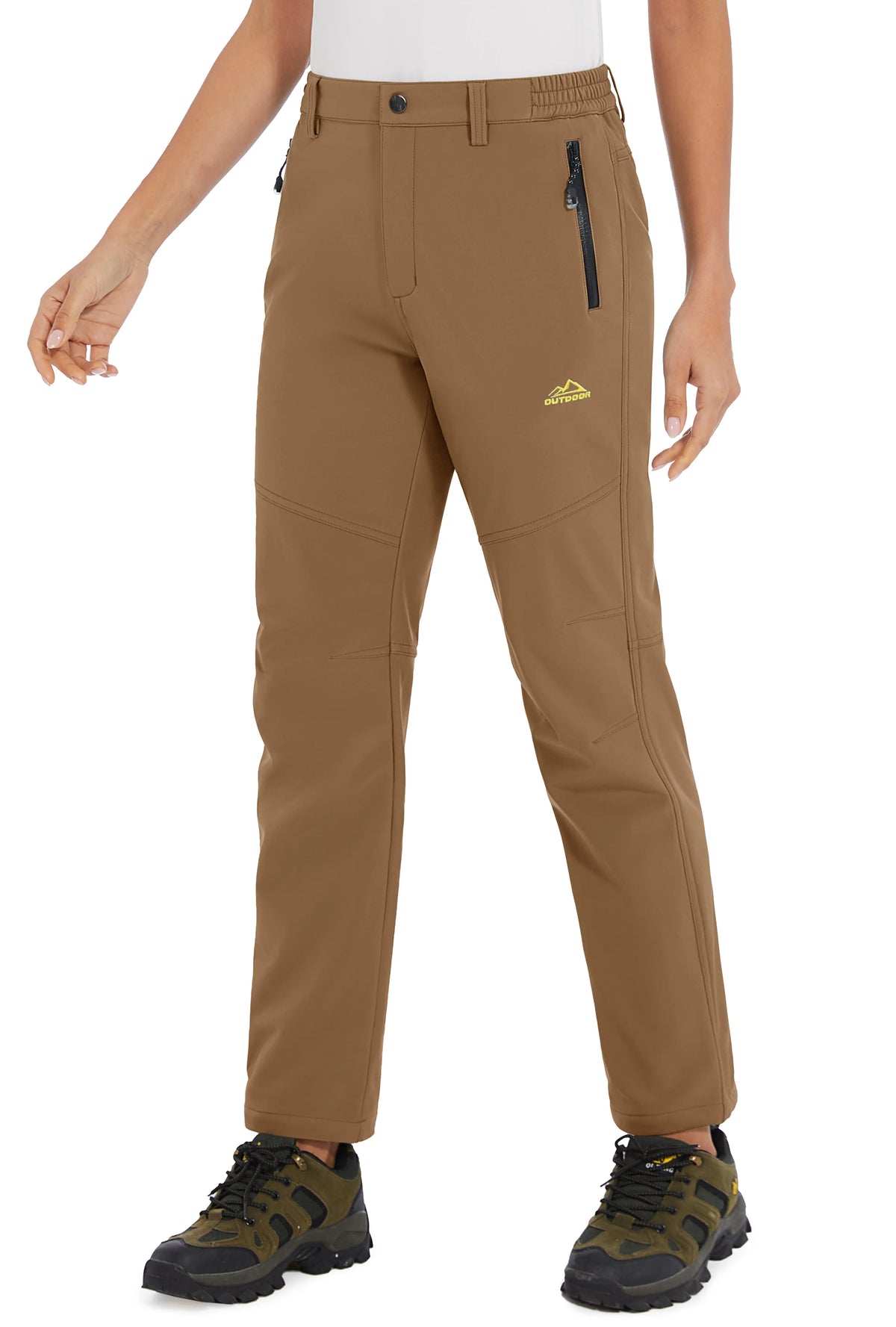 White women's winter waterproof pants by Tacvasen, shown with a comfortable fit and waterproof fabric for cold weather protection.