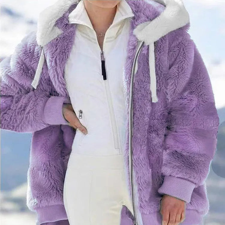 White women's oversized fleece zip-up hoodie jacket by Corporación Turística, cozy and casual outerwear with a relaxed fit.