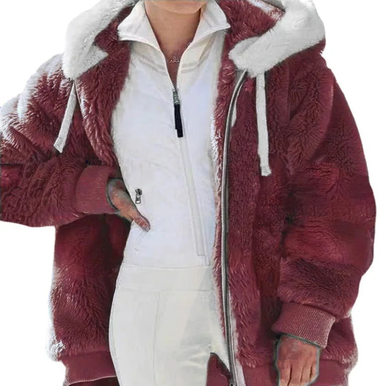 White oversized fleece zip-up coat for women by Corporación Turística, featuring a cozy, relaxed fit and front zipper closure.