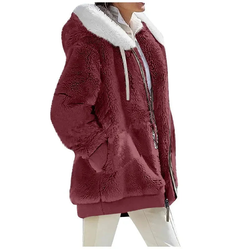 Light gray women's casual hoodie coat with zipper and hood, ideal for everyday wear, by Corporación Turística.