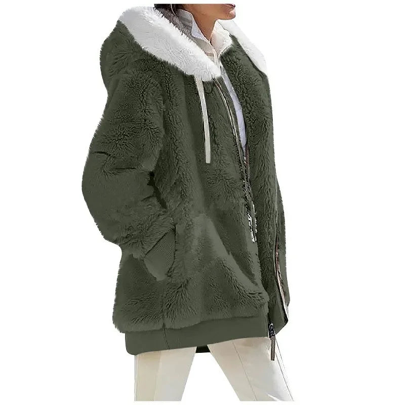 Women's casual hoodie jacket with zipper and hood, white color, from Corporación Turística, featuring a relaxed fit and comfortable style.