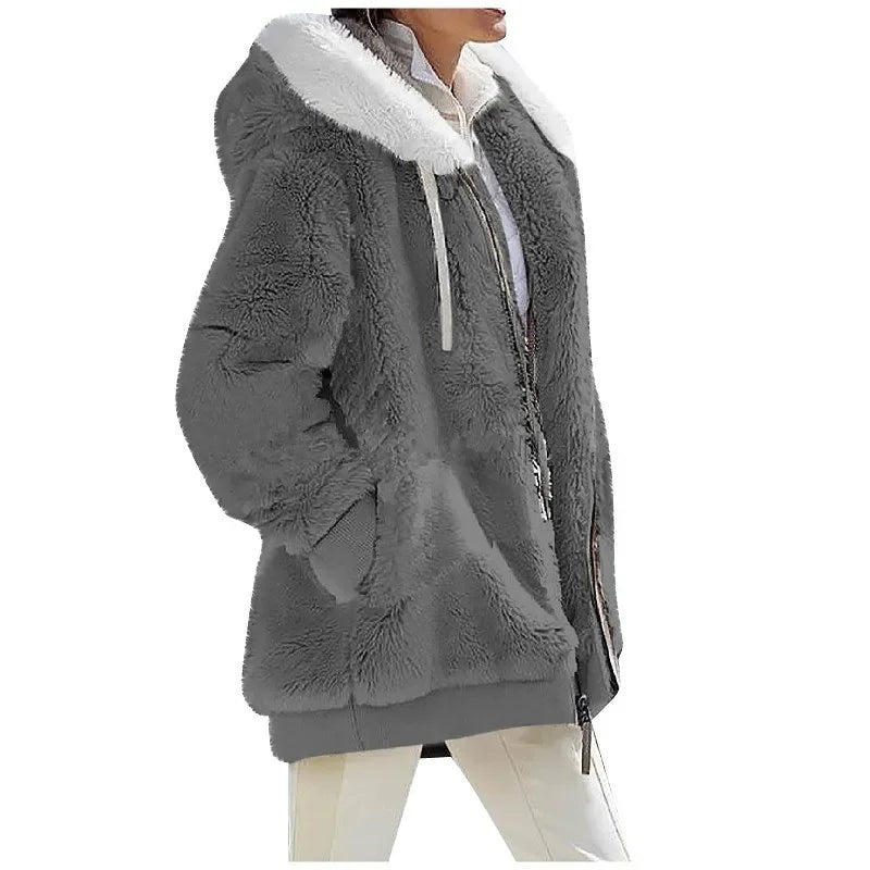 White women's casual hoodie with zipper and hood, styled as an informal jacket from Corporación Turística.