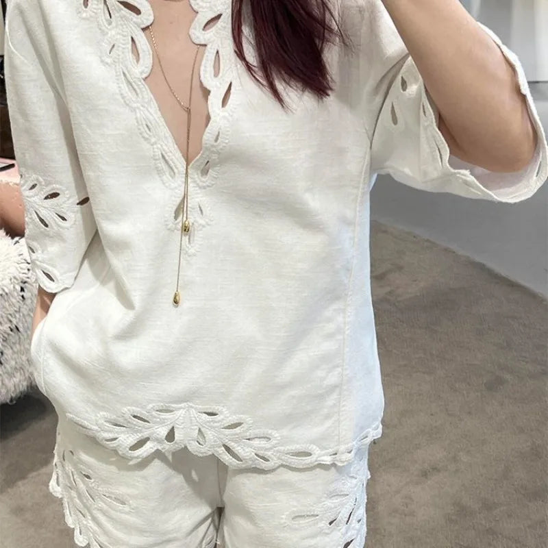 White women's summer fashion crochet dress by Corporación Turística, featuring a stylish, breathable, and trendy open-knit design.