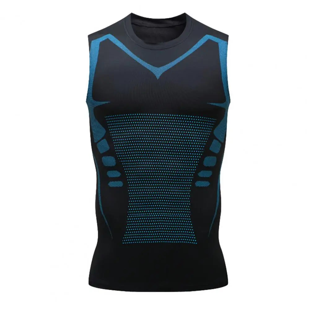 White men's compression sleeveless shirt from Corporación Turística, featuring a snug fit and athletic design.