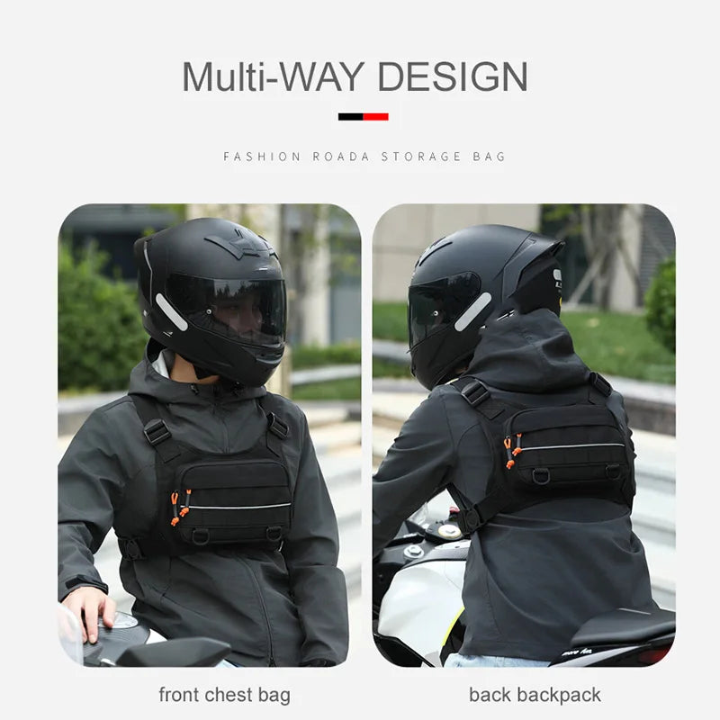 Tactical chest bag for men with front pouch, made by Corporación Turística, designed for outdoor or tactical use.