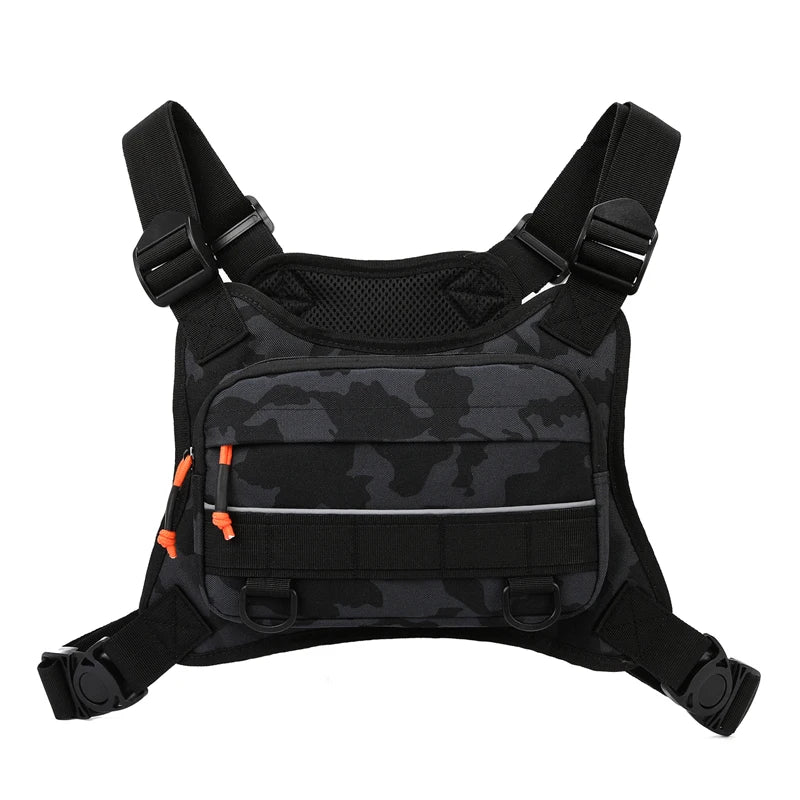 Tactical chest bag for men by Corporación Turística, front chest vest with multiple compartments and durable design.