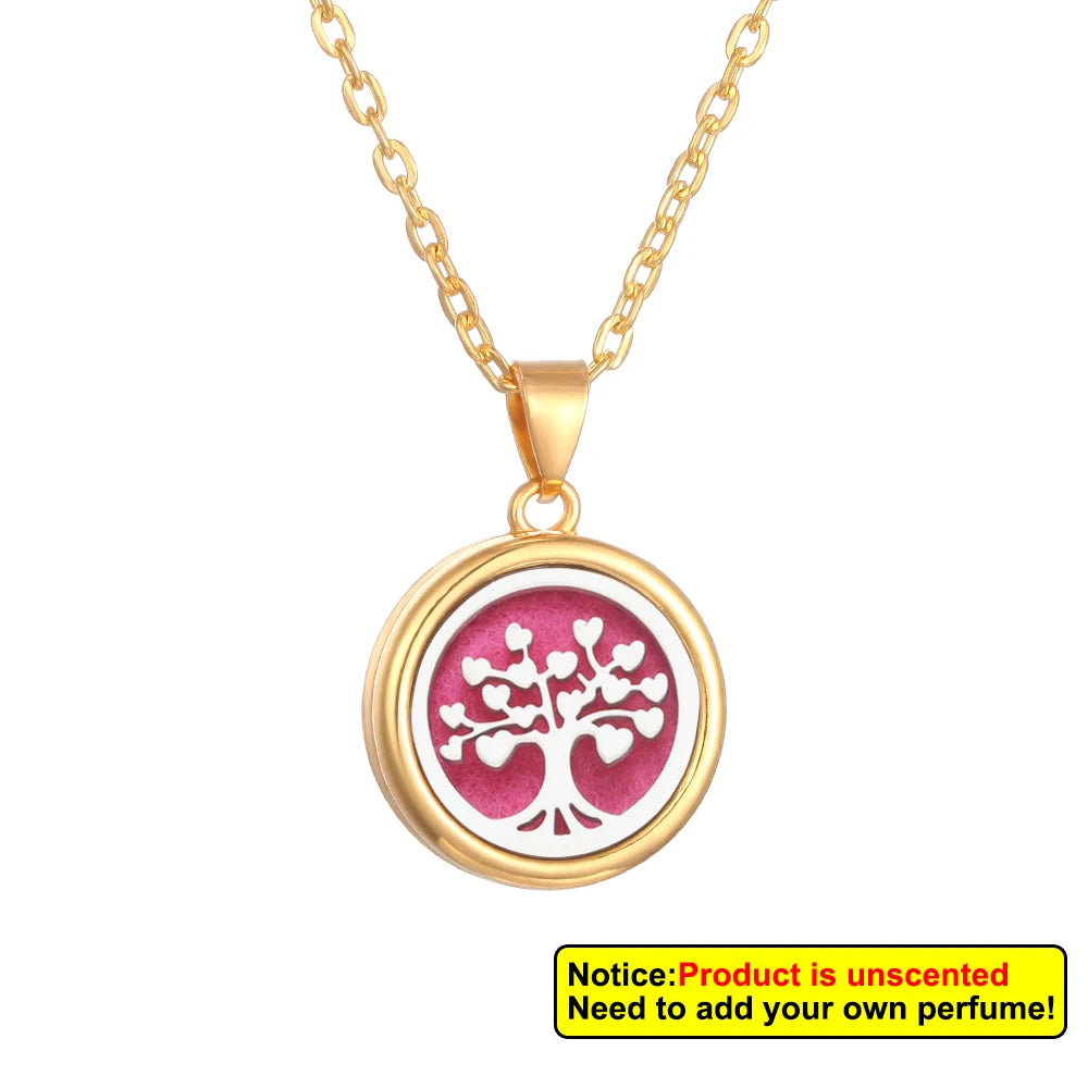 Aromatherapy diffuser necklace featuring a Nueva Flor Árbol de la Vida design by Corporación Turística, with intricate floral details.