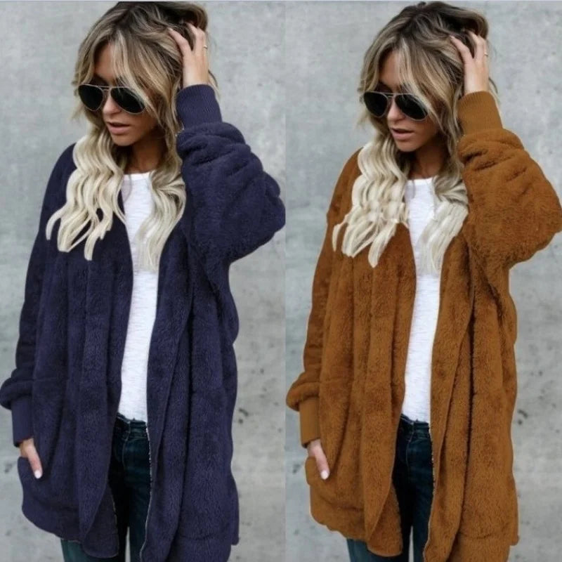 Pink 12-color wool sweater with long cardigan style, warm autumn clothing from Corporación Turística.