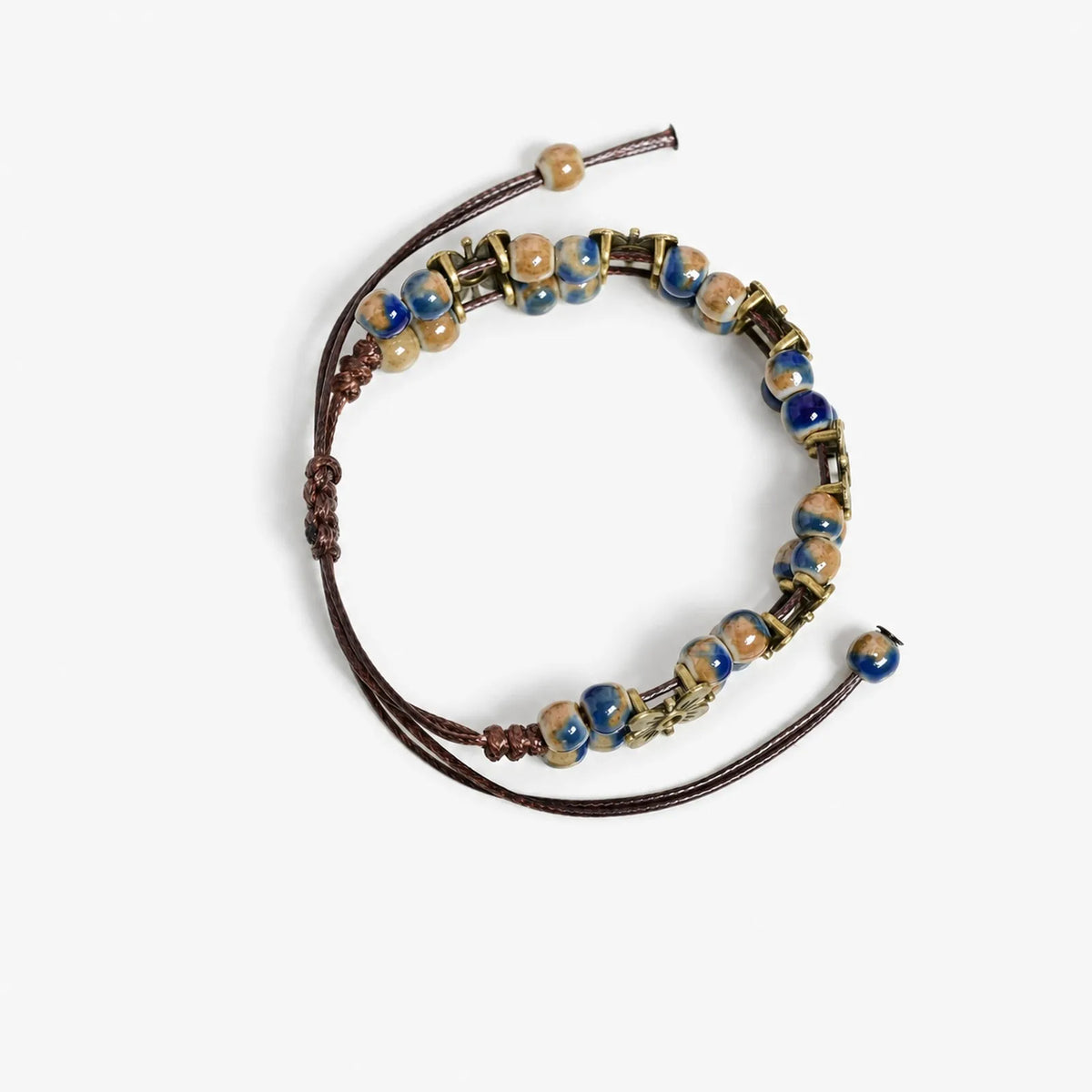 Handmade ceramic bead chain bracelet featuring colorful ceramic beads, showcasing intricate craftsmanship and vibrant design.