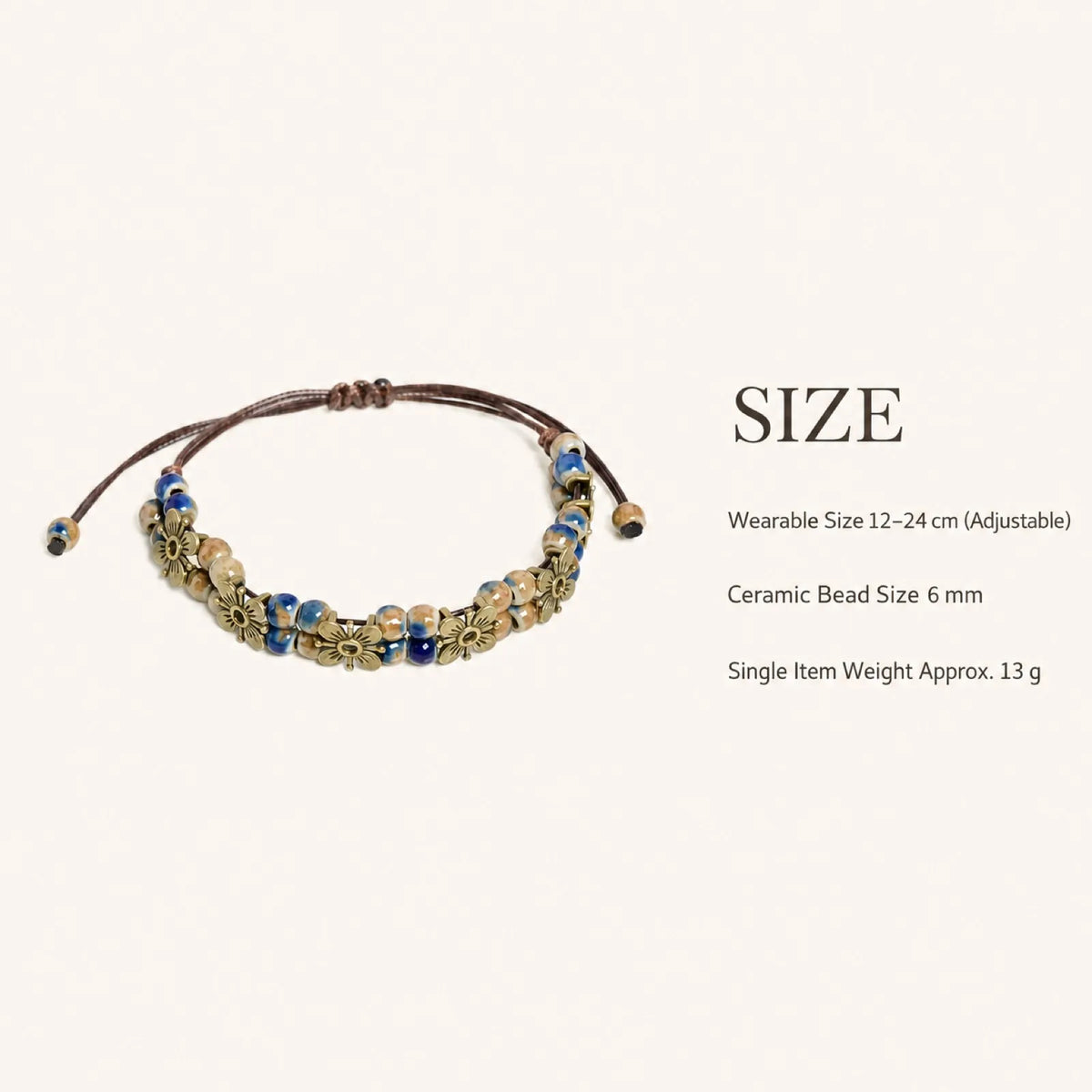 Handmade ceramic bead chain bracelet with intricate details, featuring a stylish design by Corporación Turística.