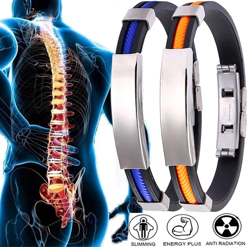 Magnetic lymphatic drainage detox bracelet from Corporación Turística with black and silver design, adjustable fit.