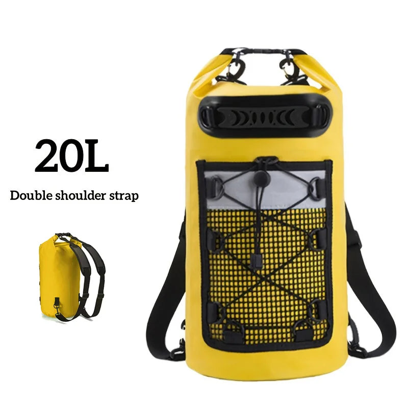 PVC swimming gear package with dry backpack for women, featuring a water-resistant design and multiple compartments for swimming essentials.